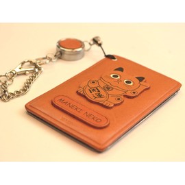 Beckoning cat Genuine Leather Pass Case Leather Tales pasuka-dohoruda- Gold Brown