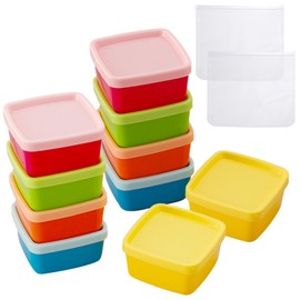 TYXHXTF Pack of 10 Mini Food Storage Containers, Multicoloured, Small Storage Box with Lid, Mini Camping Tins for Sauces, Dips and Spices (6 x 6 x 3.5 cm)