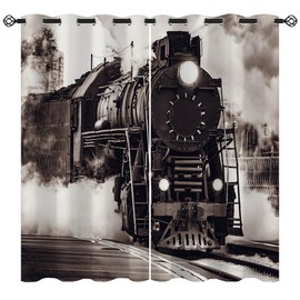 Train Blackout Curtains for Girls Boy Home Decor, Rustic Steam Engine Vintage Railway Industrial Grommet Thermal Insulated Drapes Darkening Window Curtain for Bedroom Living Room, 55 x 63 Inch