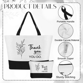 IANFEPH 12 Pcs Canvas Tote Bags for Women Mom Thank You Canvas Makeup Bag with Zipper Employee Appreciation Gifts Bags Bulk for Teacher, Coworker, Nurse, Friends, Bride (6 Large & 6 Small)