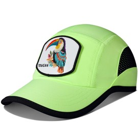 GADIEMKENSD UPF50+ Embroidered Patch Baseball Cap with Breathable Mesh Mens Womens Quick Drying Summer Running Hat Sun Workout Hat for Sports Golf Walking Hiking Cycling Fluorescent Green - Toucan