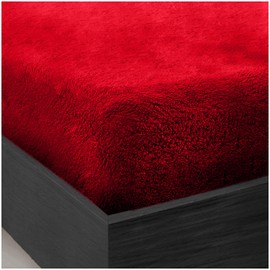 GC GAVENO CAVAILIA Teddy Bear Fleece Single Fitted Sheet - Single Bed Sheets Plain Thermal Warm Soft Cuddly Fluffy Bedding - Red