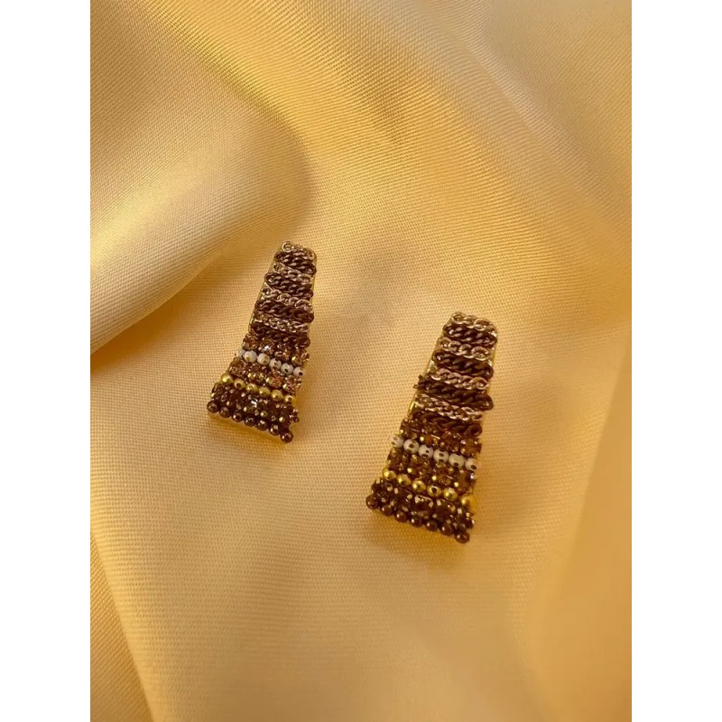 WeienWeier - Aretes Trapecio Cadenas Diamantes Cafés Diseño Coreano (1pz)