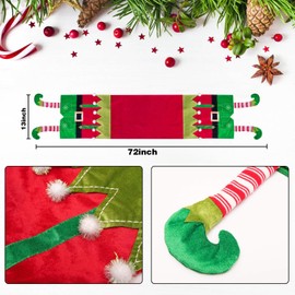 72'' Christmas Elf Table Runner with Plush Candy Stripe Legs for Indoor/Outdoor Xmas Dining Decoration, Soft Santa Elves Dinner Tablecloth Cover Décor for Themed Holiday Home Kitchen