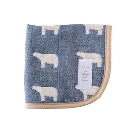 fuwara 6-ply weave gauze handkerchief, white bear, approx. 11.4 x 11.8 inches (29 x 30 cm) (Oriental Blue)