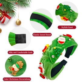 Vanaure Christmas Headbands for Women, Knotted Headband with Christmas Decorations, Rhinestone Headbands for Women, Christmas Wide Headbands for Women, Red and White Headband…