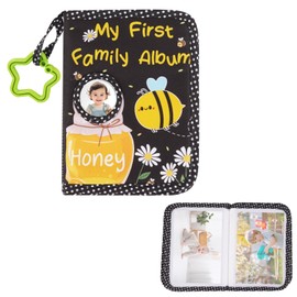 Commemorate Photo Album 4x6 Pictures with Hook, My First Family Memory Book, Soft Cloth Keepsake, Small Album Holder Book with 17 Pages Pocket for Family, Anniversary, Parents Gift (Bee Pattern)