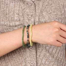 SONNYX 3Pcs 4mm Semi-Precious Gemstones Beaded Bracelets for Women Men Healing Crystal Stone Bracelet Stretch Round Beaded Elastic Bracelets Unisex Jewelry Gifts(Yellow)