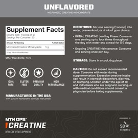 MTN OPS MTN OPS Creatine Monohydrate Powder, Unflavored 50 Serving Tub - 100% Pure Micronized for Muscle Mass, Strength & Power