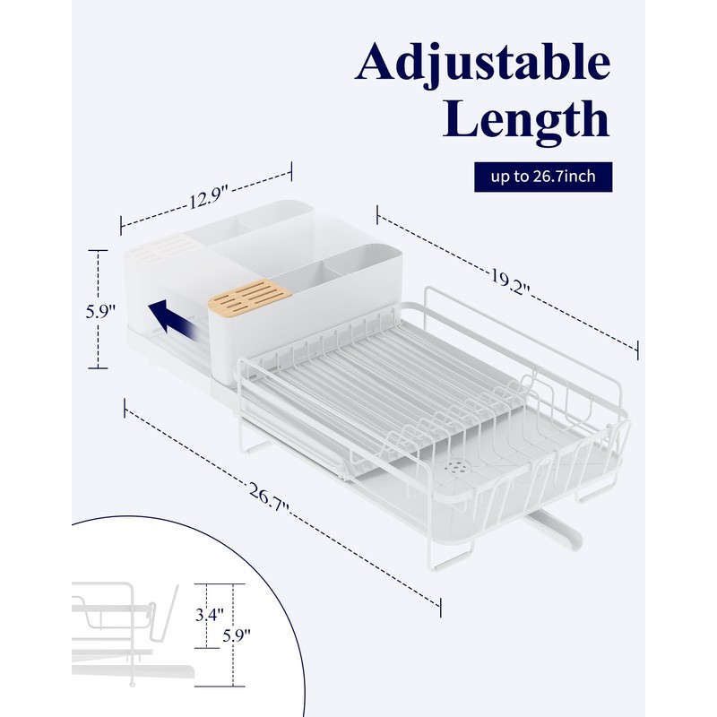 Kitsure Large Dish Drying Rack - Extendable Dish Rack, Multifunctional
