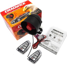 CHADWICK Alarma de sirena de bocina de coche, sistema de protección de seguridad universal con 2 controles remotos, sensibilidad de 7 niveles, 12 V, dispositivo antirrobo, sin ribete de rosca, instalación no destructiva