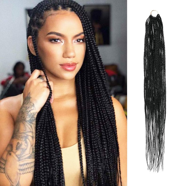 32 Inch 7 Pack AU-THEN-TIC Box Braid Crochet Hair Crochet Box Braids Hair Mambo Twist Braiding Pre-Stretched Pre Looped Hair Extensions (32 Inch (Pack of 7), 1 (Jet Black))