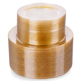 Goodluck Goodluck Gold Glitter Plastic Plates - 200PCS Set: 100 Dinner (10.25 Inch), 100 Dessert (7.5 Inch) Plates - Disposable, Suitable for Parties, Weddings, Christmas