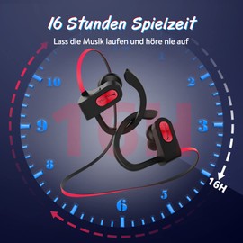 Bluetooth Kopfhörer, Kopfhörer Sport In Ear mit 16 Stunden Spielzeit/ IPX7 Wasserdicht/Bass Stereo Sound, Sportkopfhörer mit Mikrofon für Joggen/Laufen