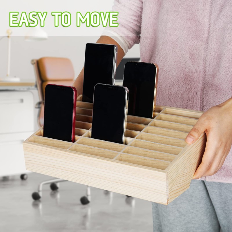 Lzttyee Wooden 36-Grid Cell Phones Storage Box Desktop Mobile Phone