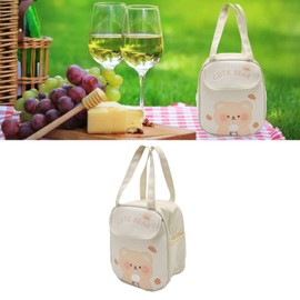 Kawaii Lunch Bag, Cute Lunch Bags Aluminum Foil Keep Warm Thicken Oxford Cloth PU with Handle for Student for Picnic (Beige Milk Tea Bear)