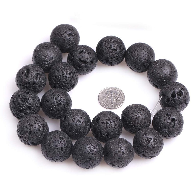 GEM-Inside Natural 20mm Black Lava Rock Round Gemstone Semi Precious