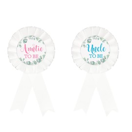 Auntie To Be Tinplate Badge Pin, Uncle To Be Tinplate Badge Pin, Gender Reveal Baby Shower Pin, Green Leaves Aunt Satin Fabric Button, Uncle Satin Fabric Button Party Decoration - White 2pcs