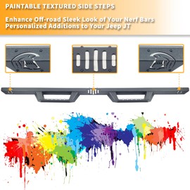 MONOKING Gladiator JT Side Steps DIY Paintable Closely Contoured Nerf Bars Compatible for 2019-2024 Gladiator JT 4 Door Off Road Front and Rear Drop Down Side Rail Steps