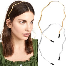 STGDAK Metal Headbands for Women Gold Headband Silver Wavy Hairband Fashion Hair Accessories Elegant Cute Head Band Wedding Thin Wire Headpiece for Teen Girls