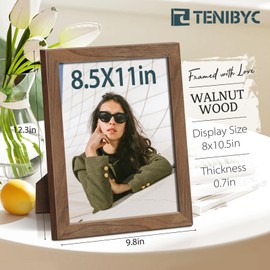 TENIBYC 8.5x11 Walnut Picture Frame with HD Glass - 3pk, Natural Solid Wood Picture Poster Frame, Wall Gallery Frame