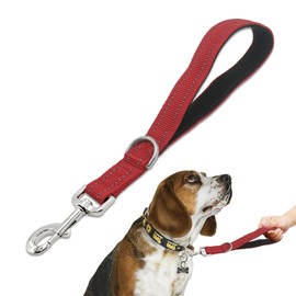 Short Traffic Dog Leash, Heavy Duty Padded Handle Dog Training Standard Leashes, Nylon Anti Pull Tangle-Free for Chew Proof and Reflective, Short Line Dog for Small, Medium and Large Dogs 1 FT Red