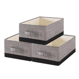 EITMOW 3 Pack Open Collapsible Fabric Storage Bins for Shelves, Large Linen Storage Baskets with Handles, Washable Closet Organizers for Clothes, Towels & More (Black&Gray, 3PCS/16*9.4*6.7)