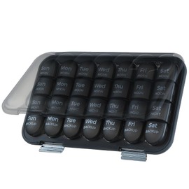 MURRI&MURRDI Large Pill Organizer 4 Times a Day, Travel 7 Day Medication Organiser for Morning Noon and Night, Weekly Pill Box for Vitamin Tablet Supplement (28 Cells, C Gray)