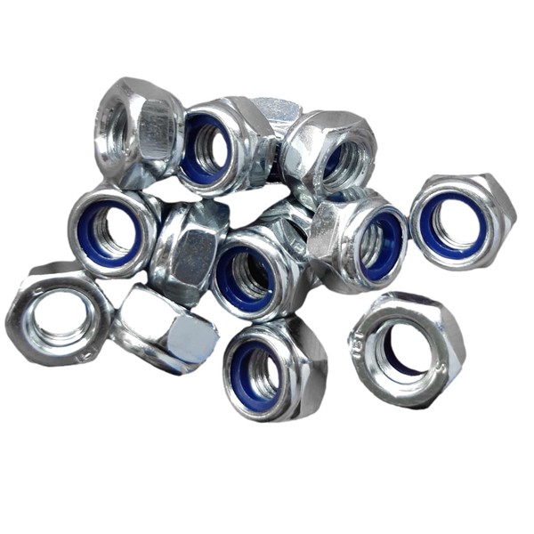 M8 Nyloc Locking Hex Nuts Metal Steel Sheet Zinc Plated