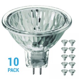 KOR 10 Pack 20MR16 Bulb BAB 20W 12V FL MR16 Dimmable Bi-Pin 2-Pin GU5.3 Cover Glass