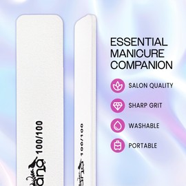 10pcs - PANA Jumbo Double-Sided Emery Nail File for Manicure, Pedicure, Natural, and Acrylic Nails - White (Grit 100/100)