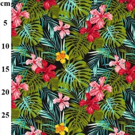 Aloha Hawaiian Hibiscus Flowers & Tropical Leaves Cotton Poplin Floral Printed Cotton Fabric 112cm Wide 100% Cotton. Ideal for Crafting Fabric, Sewing Fabric, Patchwork, and Dressmaking