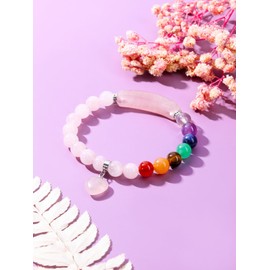 CrystalTears Rose Quartz Crystal Bracelet for Women 8mm Chakra Healing Gemstone Bead Bracelet Love Heart Charm Anxiety Stretch Bracelets Jewellry Crystal Mothers Day Gift for Mum Women