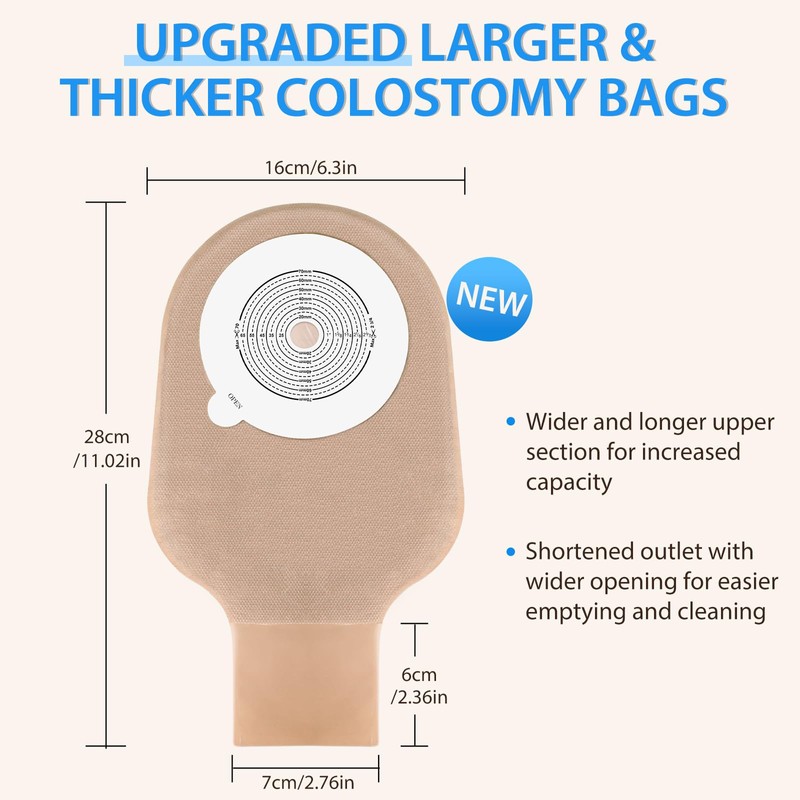 100 PCS Colostomy Bags, 70mm One Piece Ostomy Drainable Pouches