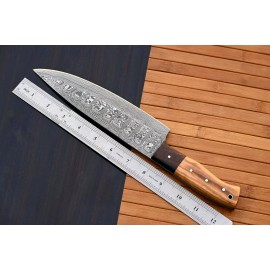 Damascus CUSTOM HANDMADE FORGED DAMASCUS STEEL CHEF KNIFE KITCHEN KNIFE WOOD HANDLE 2071