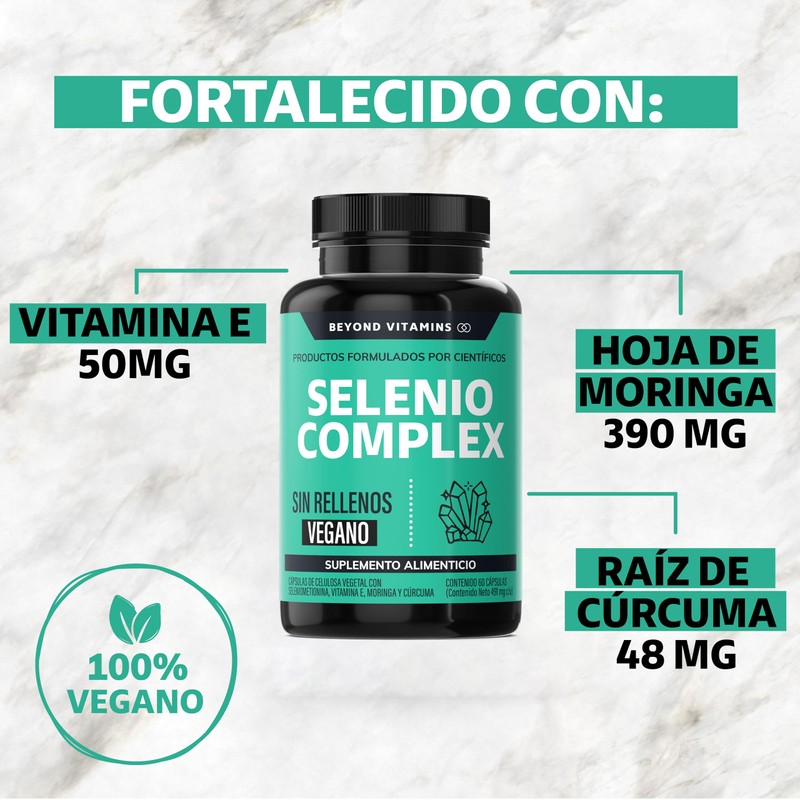 Selenio | Seleniometionina 240mcg, con Vitamina E, Moringa y Raíz