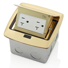 Leviton Pop-Up Floor Box with 20 Amp, Tamper-Resistant Outlet, Brass, PFTR2-BR