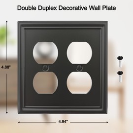 OKAWYC Black Luca Metal Wall Plate, 2-Gang Double Duplex Outlet Cover, 2-Pack Modern Decorative Durable Stylish Wallplate for Power Outlet or Light Switch