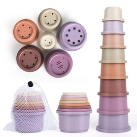 Baby Stacking Cups Toy, Nesting Cups Set for Toddler Aged 6-12 Months, 8PCS Kids Bathing Rainbow Stackable Toys, Montessori Learning Gift for Boys and Girls 1-3