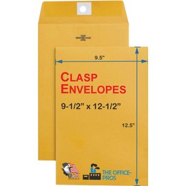 Clasp Envelopes, 9.5" x 12.5" Envelopes, Gummed Flap With Metal Clasp Closure, Perfect For Office, Home And School Use, 28Lb Brown Craft Envelopes - 9.5" x 12.5" - 5 Envelopes Per Pack