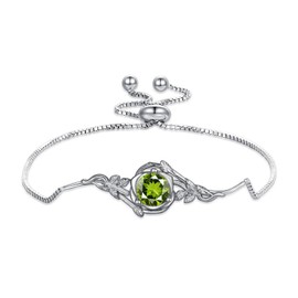 LELOUCHY Vintage Rose with Peridot Green Box Chain Bracelet 925 Sterling Silver August Birthstone Adjustable Bracelet for Birthday Women Gifts