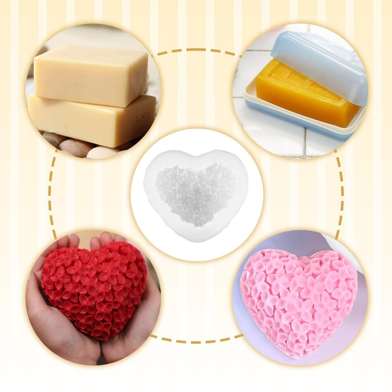 1Pcs Heart-Shaped Candle Molds Silicone for Flower/Soap/Chocolate/Resin