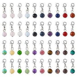 SUPERFINDINGS 80 Pieces 20 Colours Clip On Charms Natural Gemstone Pendant with Lobster Clasps Round Ball Pendant Dangling Beads Charms for Jewellery Making 28 mm, Mixed Stone