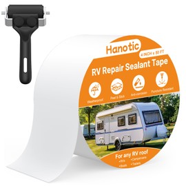 Hanotic RV Roof Tape with Roller, 4 Inch x 50 Feet Sealant Repair Tape, UV Resistant & Weatherproof for RV Repair, Camper, Trailer, Boat Sealing, Leaking Roof, Window (White)