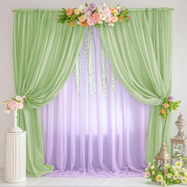 Sage Green Chiffon Backdrop Curtain 2 Panels 4.9ft x 10ft Sheer Backdrop Fabric Drapes for Wedding Party Baby Shower Background Decorations