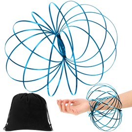 Flow Rings Toy 3D Arm Spring Magic Flow Ring Stainless Steel Multisensory Educational and Interactive Feather Toy with Black Velvet Bag for Anti-Stress Toy (Blue)