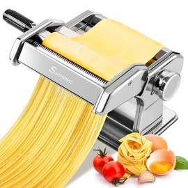 Sailnovo Pasta Maker Machine, 180 Roller Pasta Maker, 9 Adjustable Thickness Settings 2-in-1 Noodles Maker with Rollers and Cutter, Perfect for Spaghetti, Fettuccini, Lasagna or Dumpling Skin Silver
