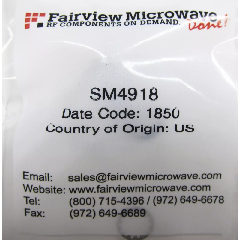 Fairview Microwave SM4918 Hermetically Sealed SMA Female Bulkhead Adapter