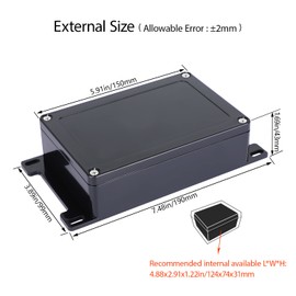 LMioEtool Junction Box IP65 Waterproof Dustproof ABS Plastic Universal Electric Project Enclosure with Fixed Ear Black 5.9x3.9x1.7 inch (2pc)