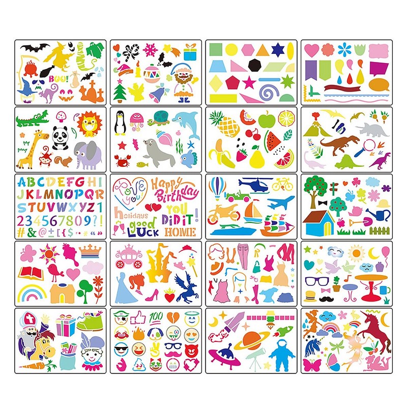 ANCLLO 20PCS Colourful Drawing Stencil for Children Colorful alphanumeric plastic